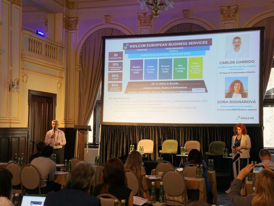 The Holcim session seen from the back of the hall at Hotel KINGS COURT, Prague, 2026 edition of the Global Future of BPO, Shared Services & GBS Conference